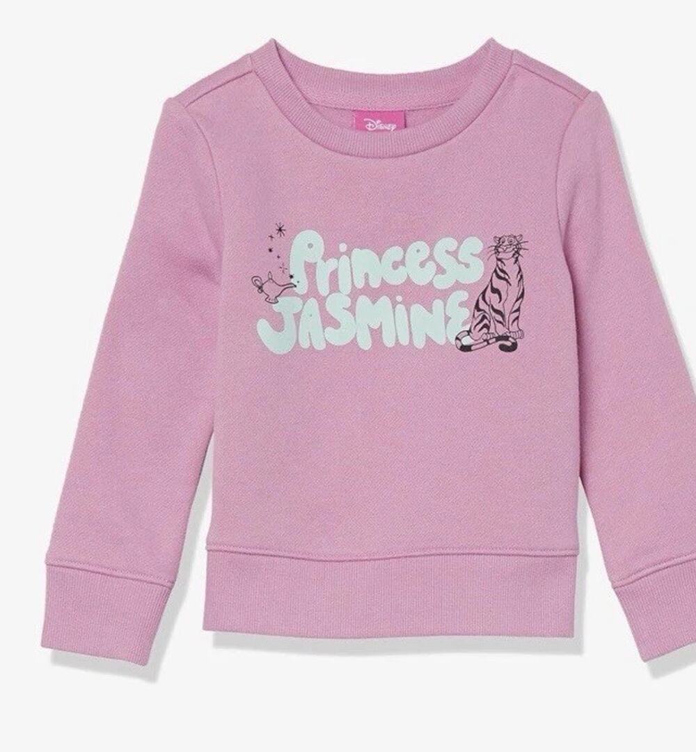 Disney Princess Girls Fleece Pullover Crew Sweatshirt Jasmine Purple